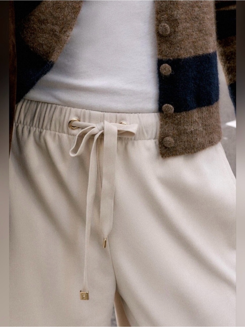 ZARA Cream Off-White Wide Leg Elastic Waist Drawstring Pants XS (Fits Small) - Picture 2 of 11